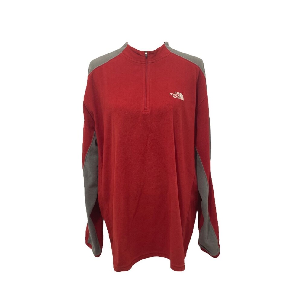 North Face Men's Sweatshirt Grey and Red TKA-100 Lightweight Fleece Size XL